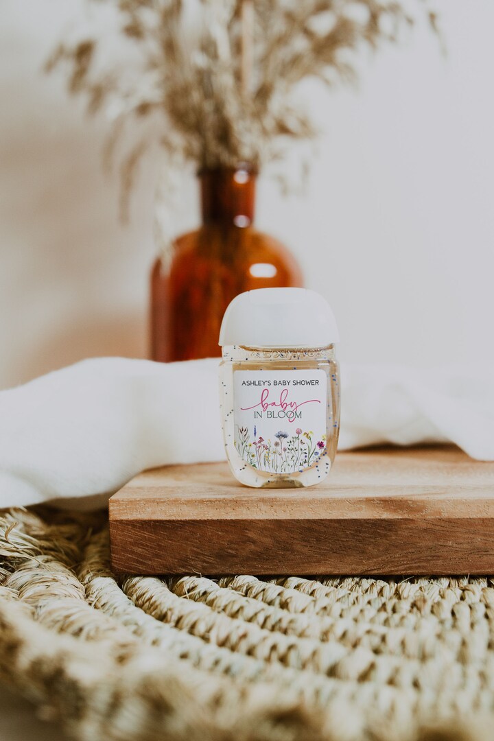 Baby in Bloom Baby Shower Favor Hand Sanitizer Labels, Wildflower Baby Shower Favor Stickers, Baby in Bloom Hand Sanitizer Labels MakerPlace by